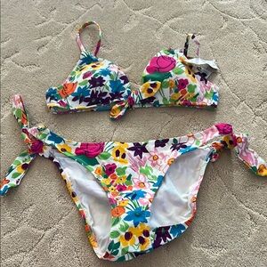 J. Crew french bikini and side tie bikini in vibrant garden piqué Small NWT